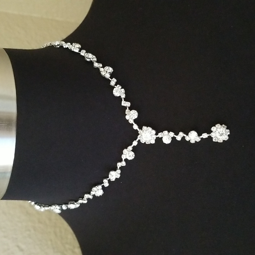 Princess Silver Rhinestone Drop Bling Necklace